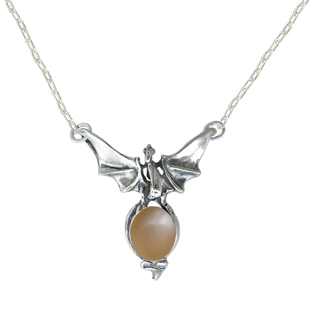 Sterling Silver Victory Dragon Necklace With Peach Moonstone